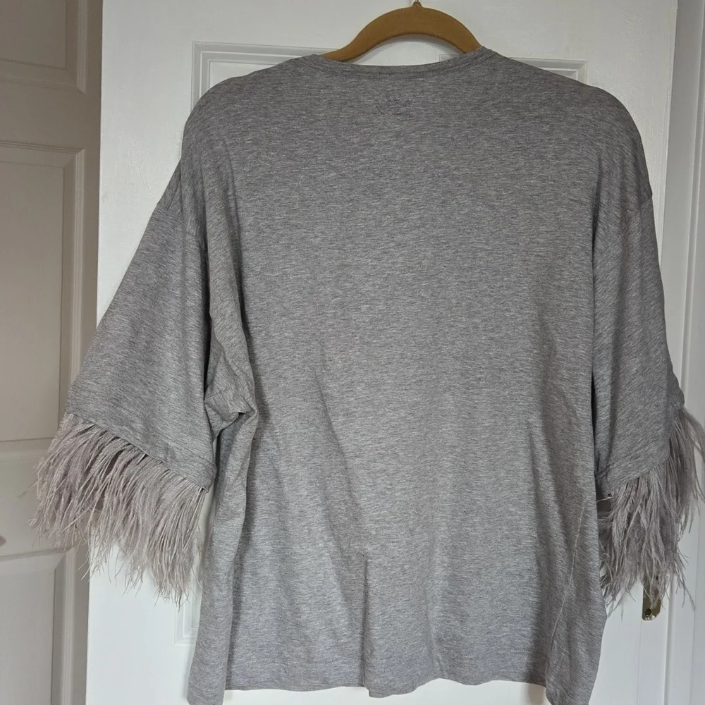 No. 21 Glamorous Gray 3/4 Sleeve Top W/ Feather Cuffs. 100% Cotton EUC XL - Picture 2 of 7
